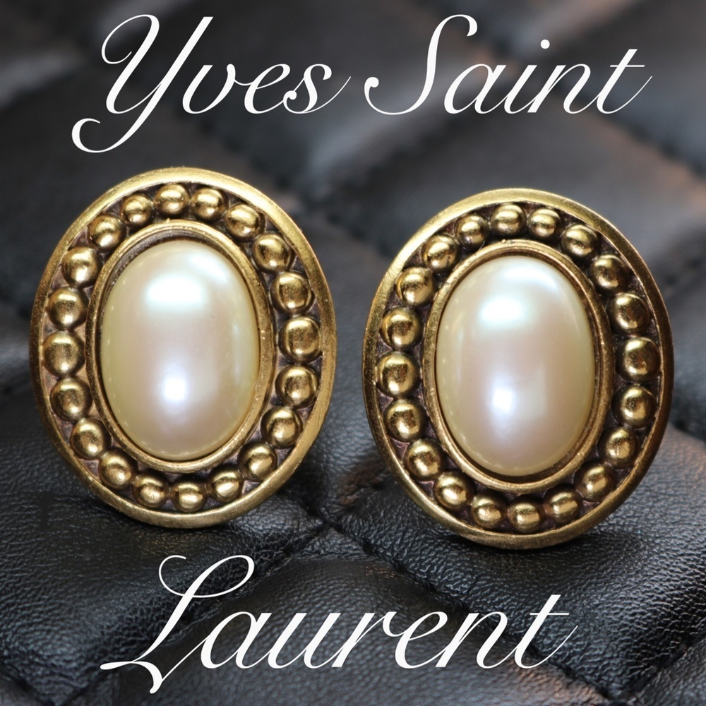 YSL Vintage Yves Saint Laurent Pearl Cabochon Earrings - Picture 2 of 16
